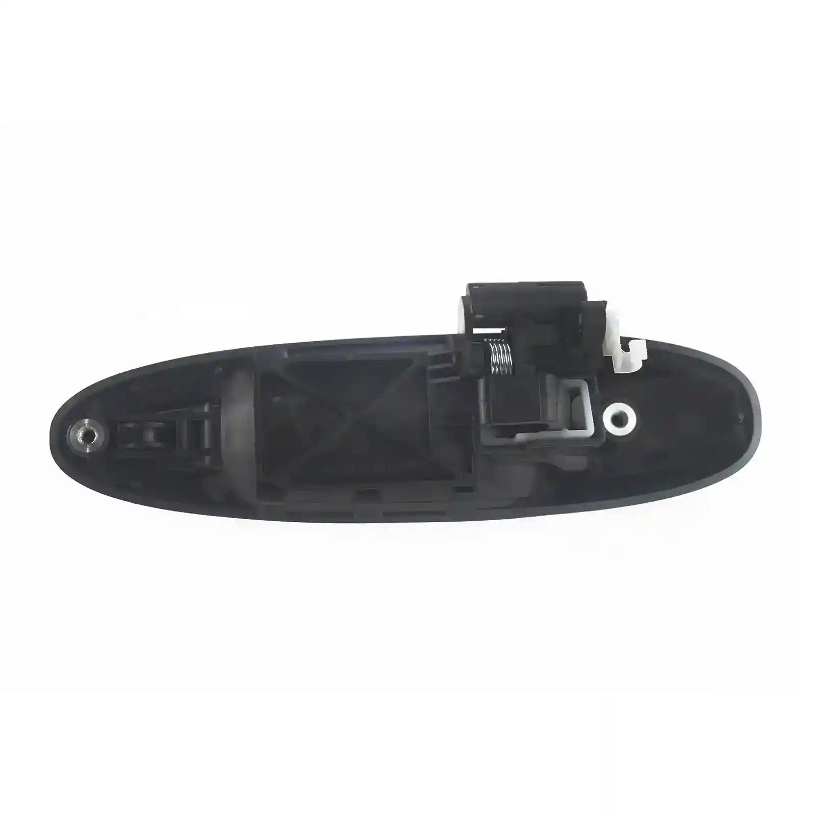 Black plastic Right Outer Door Handle on a white background