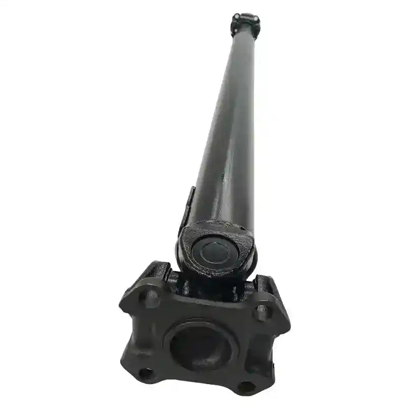 Black metal shaft with cylindrical and square ends on a white background
