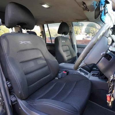Car interior with black XR branded seats