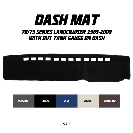 Black dash mat for 70/75 Series Landcruiser with color options displayed.