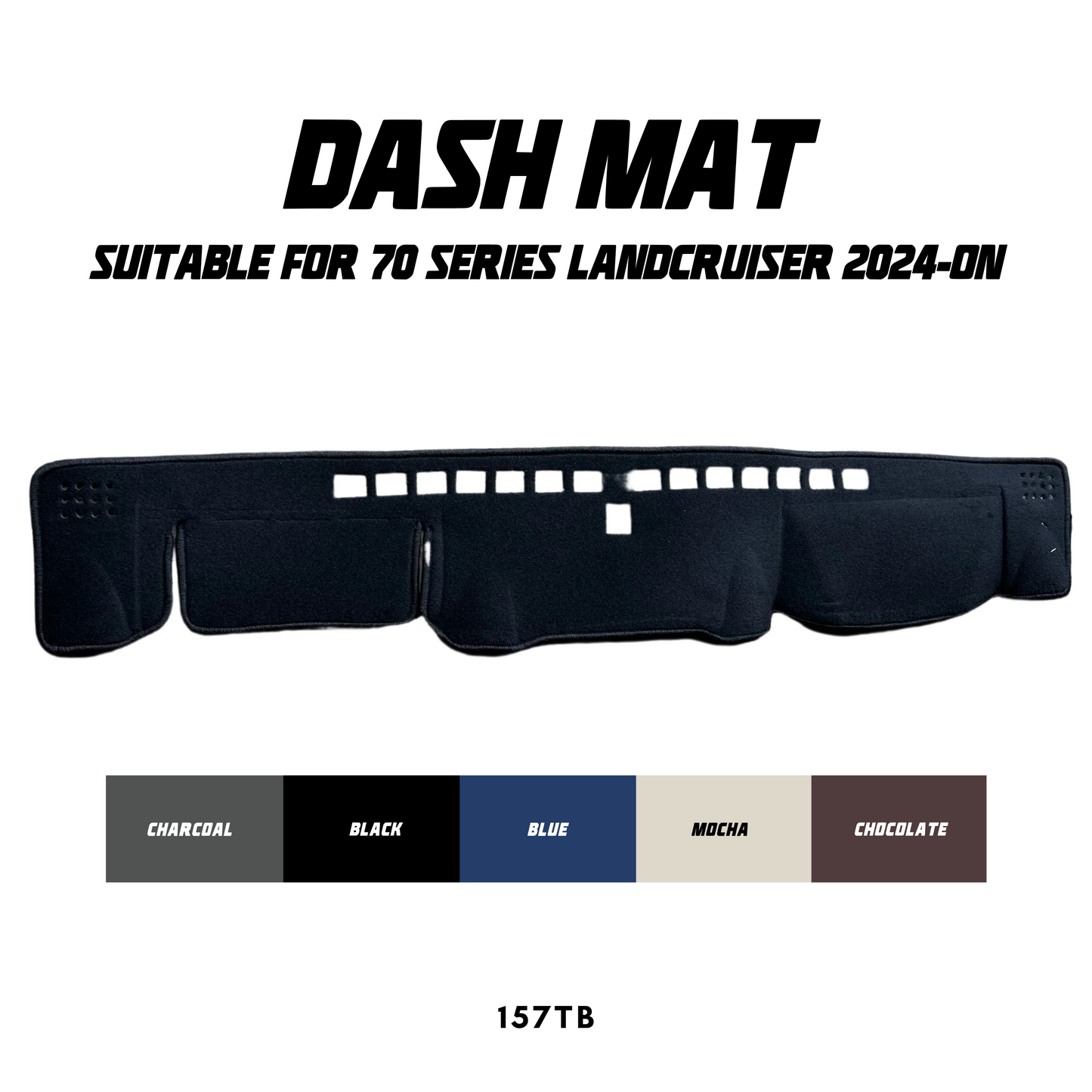Dash mat suitable for 70 series LandCruiser 2024-on with color options displayed.