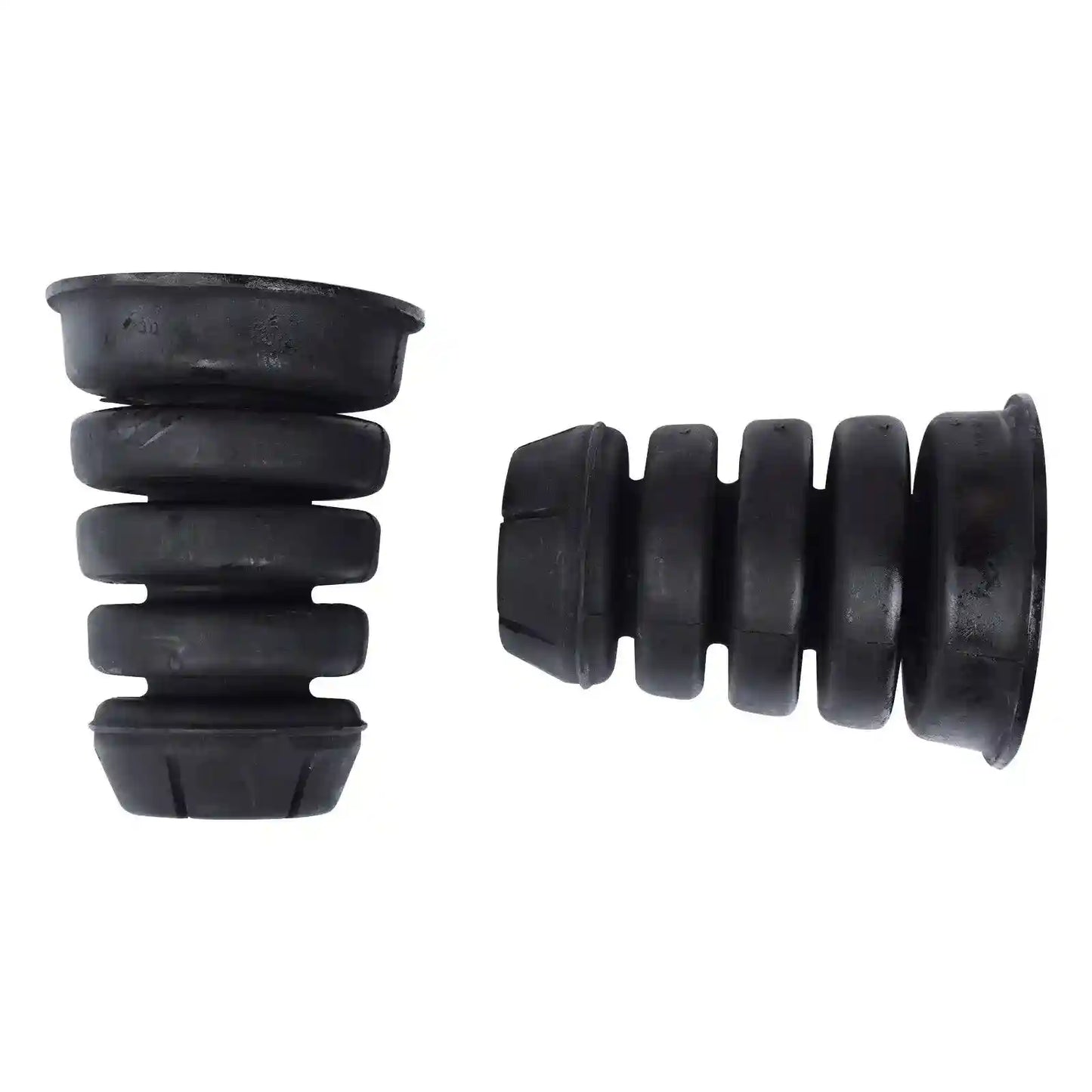 Two black rubber components on a white background