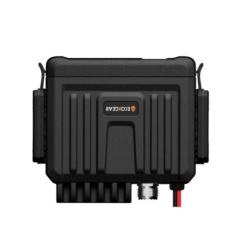 Black ecoxgear device with visible branding on a white background