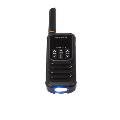 Black UHF Radio with visible brand logo on a white background