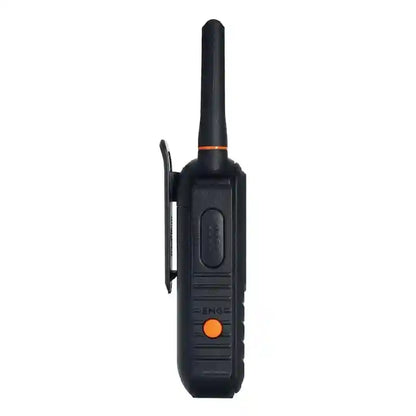 Black ECOXTALK UHF Radio with orange button on a white background