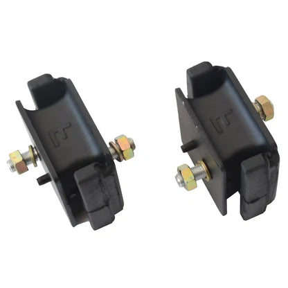Two black Front Engine Mounts with bolts on a white background