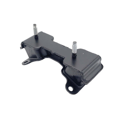Black metal bracket with two bolts on a white background