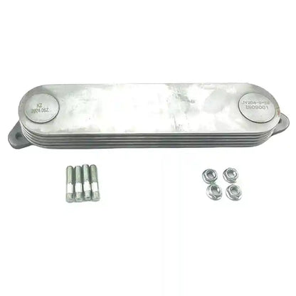 Diesel Engine Oil Cooler with bolts and washers on a white background