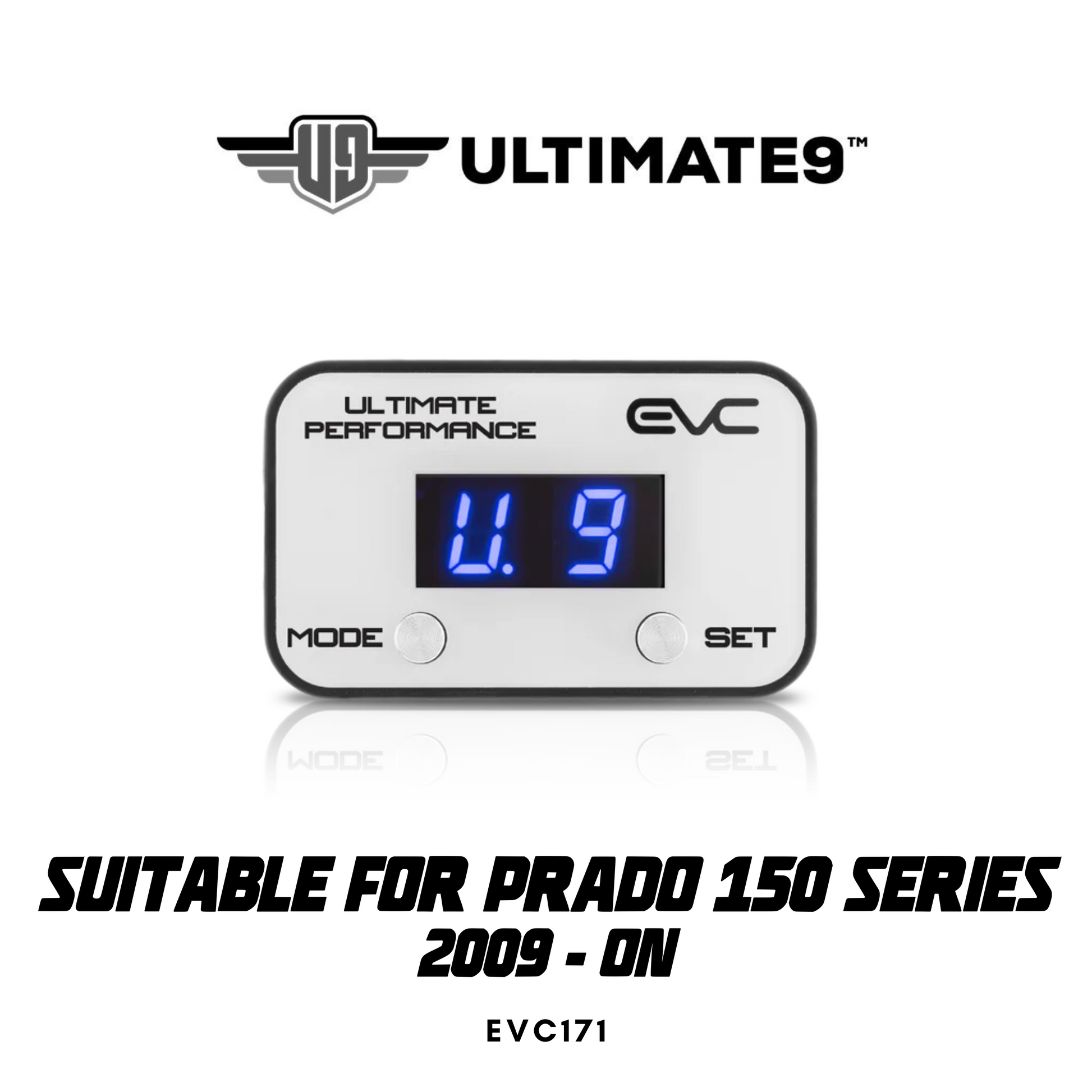 Ultimate9 EVC Throttle Controller on a white background, featuring Ultimate9 branding.
