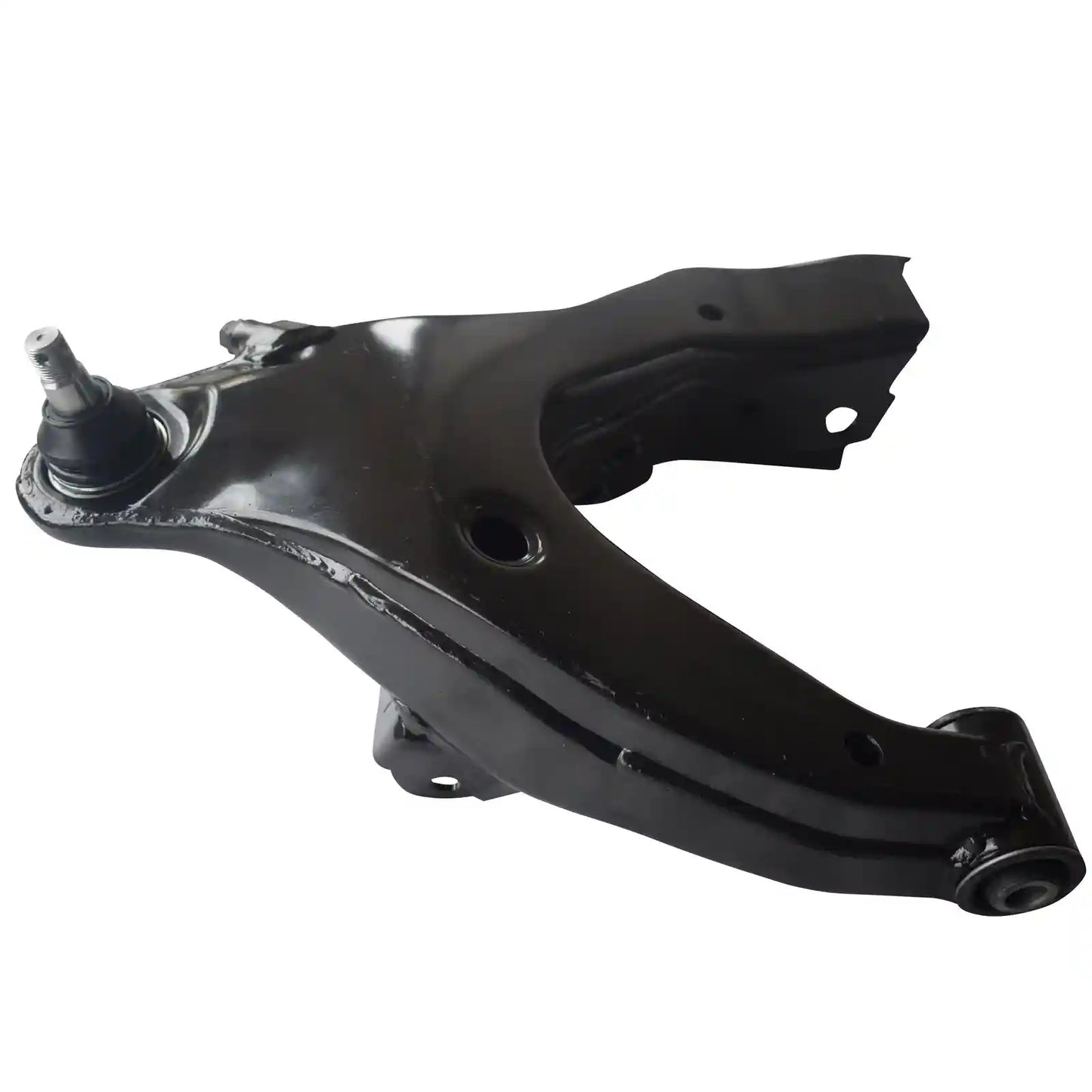 Black automotive control arm on a white background