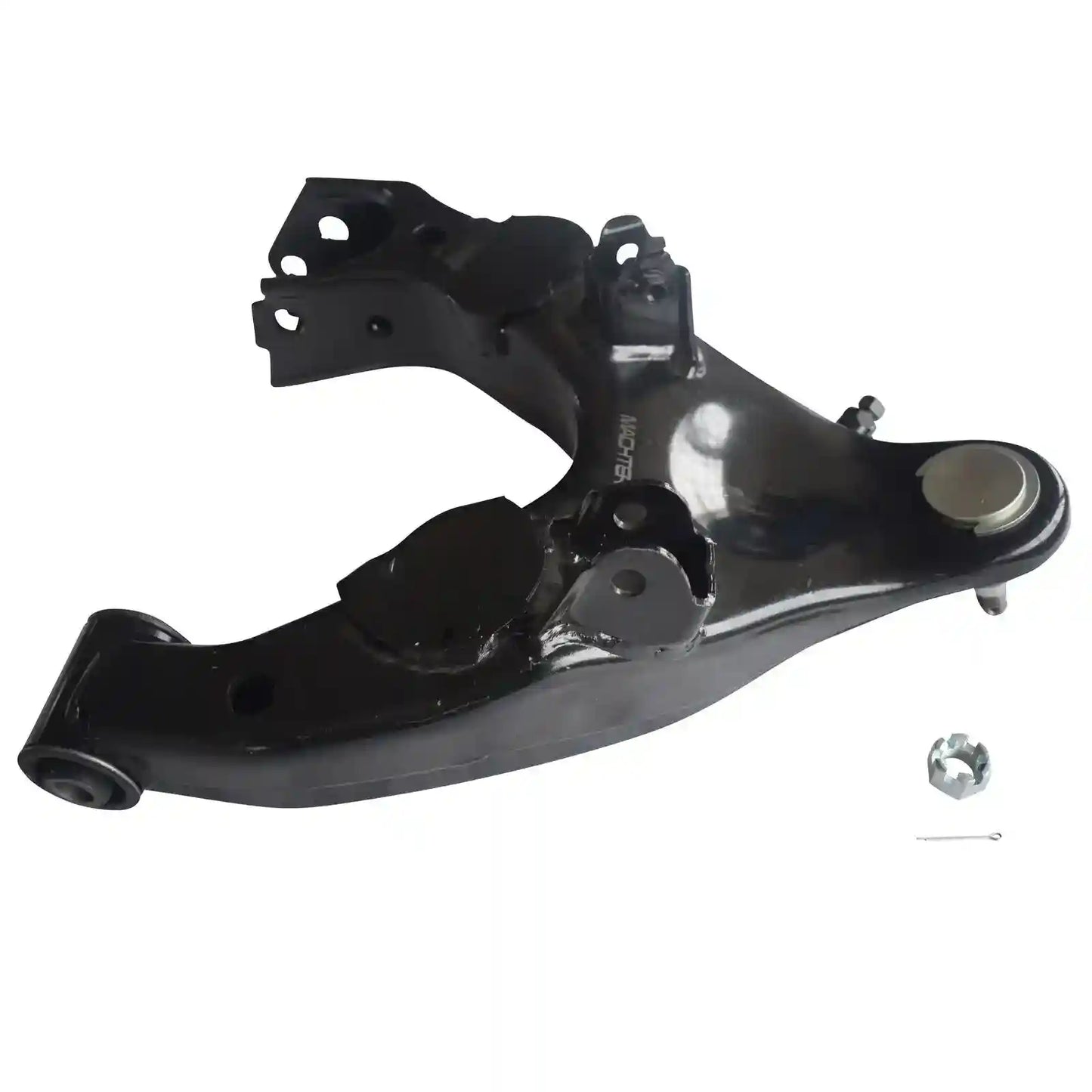 Black metal Front Lower Control Arm on a white background