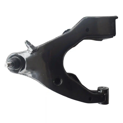 Black metal suspension control arm on a white background