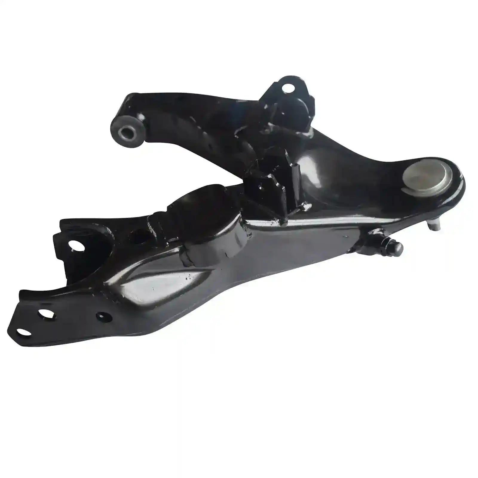 Black metal mechanical component on a white background
