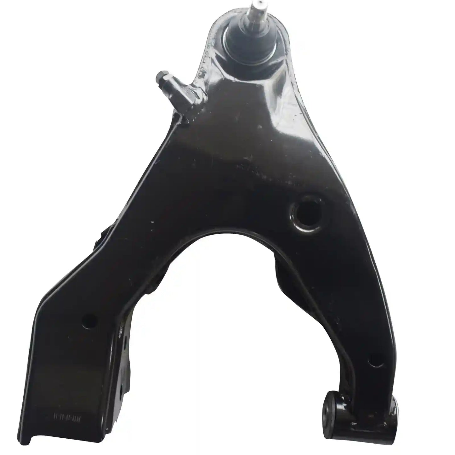 Black car suspension control arm on a white background
