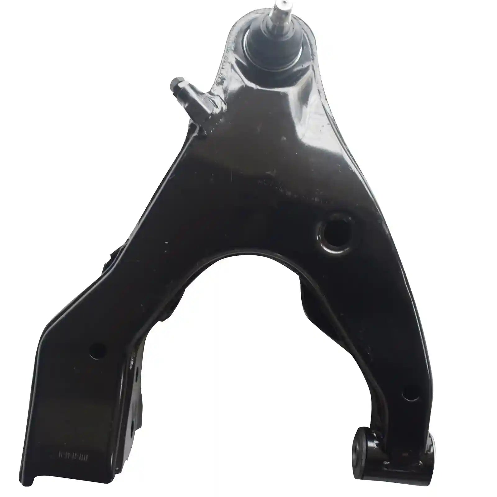 Black car suspension control arm on a white background