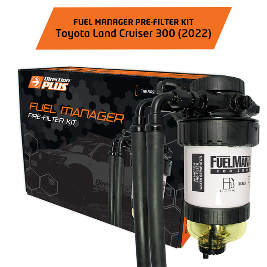 Fuel Manager pre-filter kit for Toyota Land Cruiser 300 (2022) with packaging on a white background