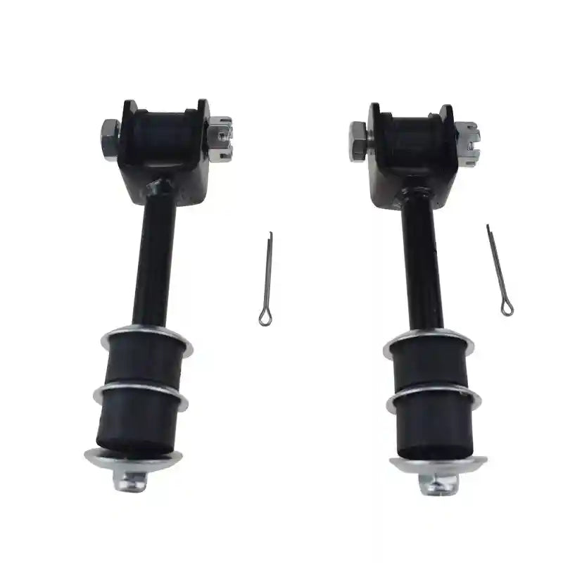 Two black metal suspension components on a white background