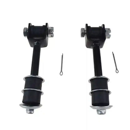 Two black metal suspension components on a white background