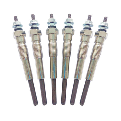 Set of six spark plugs on a white background