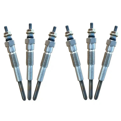 Set of six spark plugs on a white background