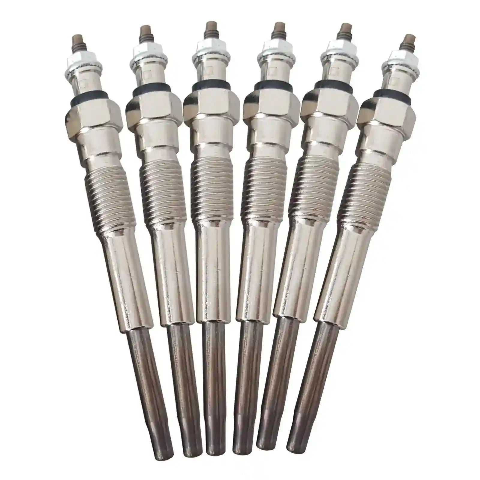 Set of six spark plugs on a white background