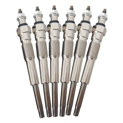 Set of six spark plugs on a white background