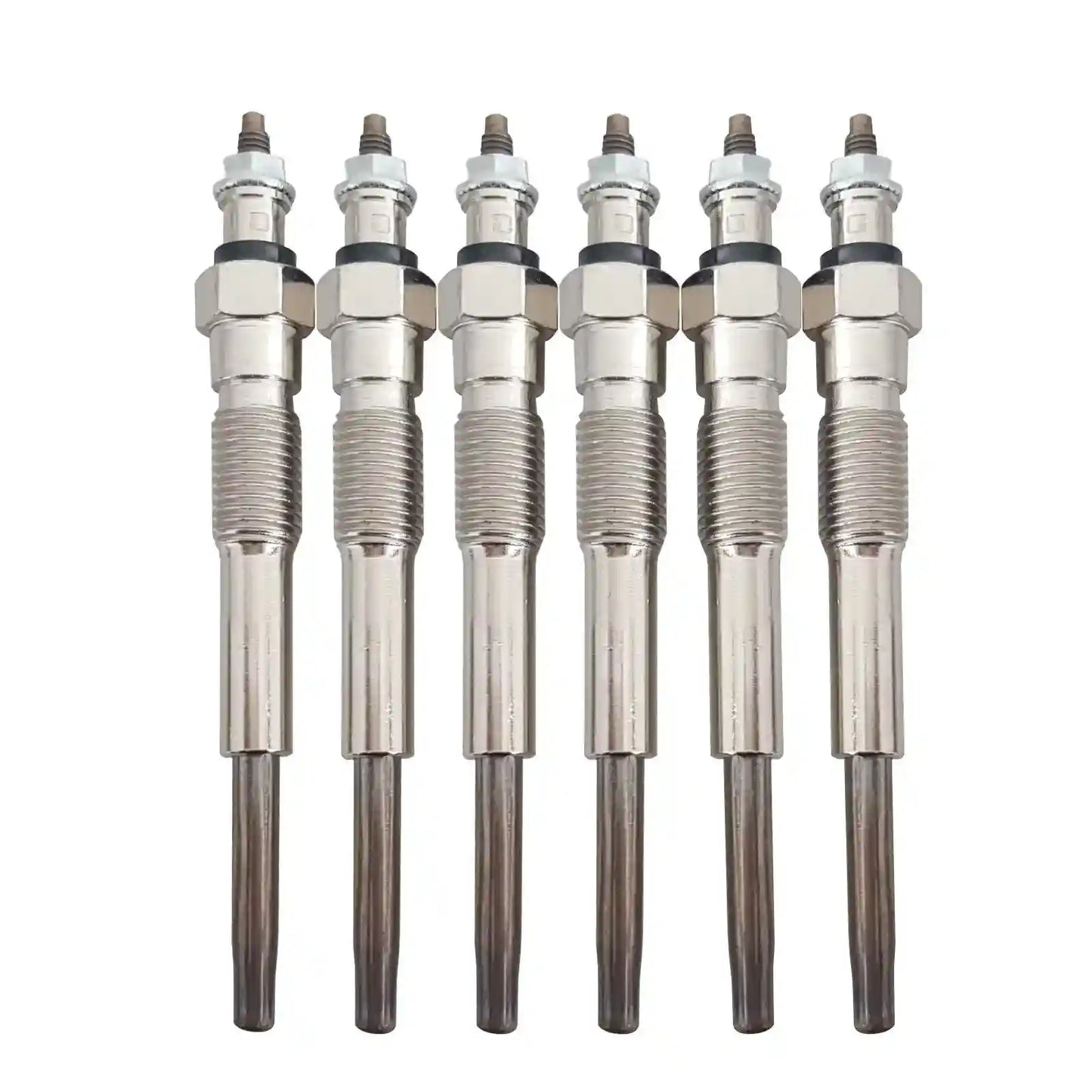 Set of six spark plugs on a white background