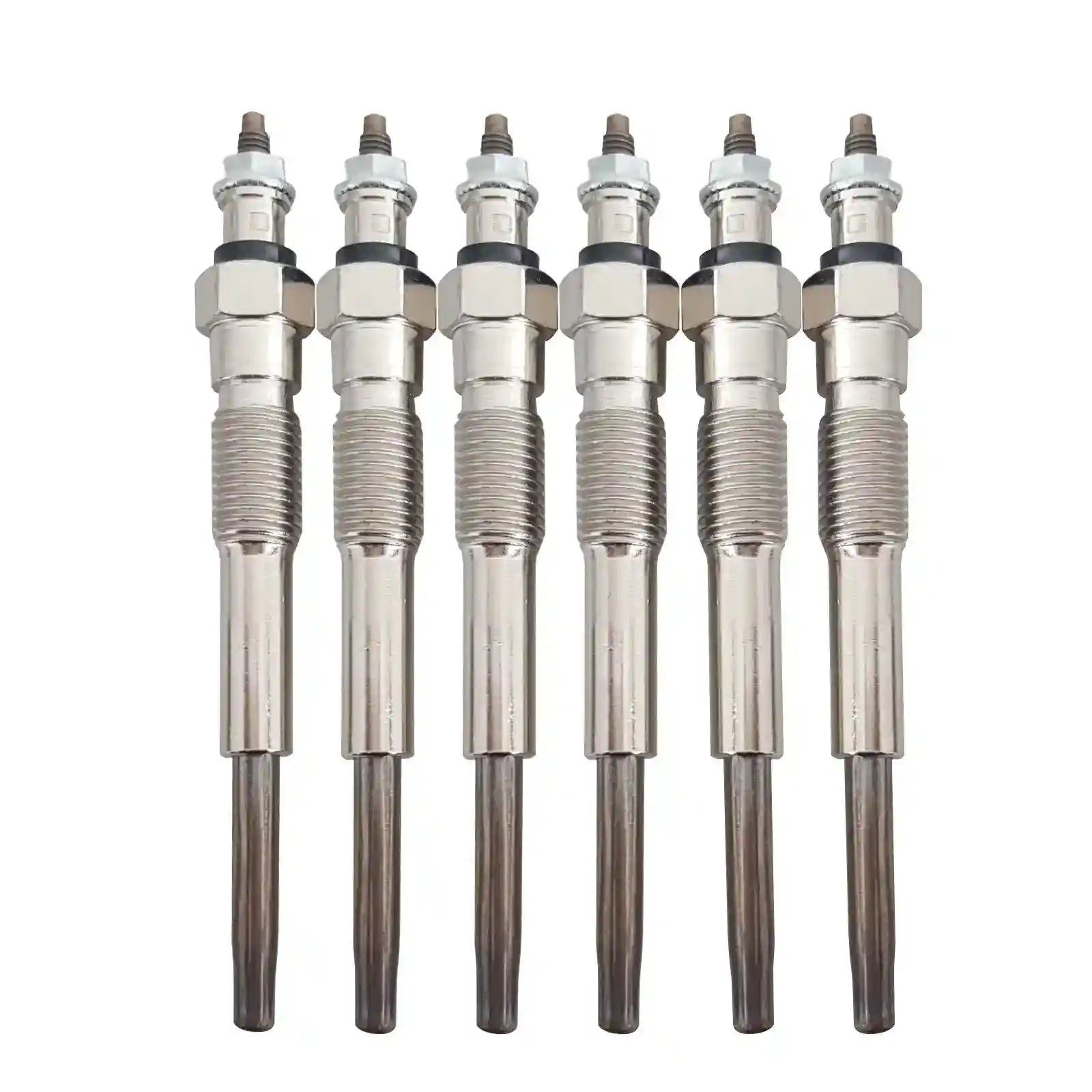Set of six spark plugs on a white background