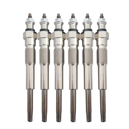 Set of six spark plugs on a white background