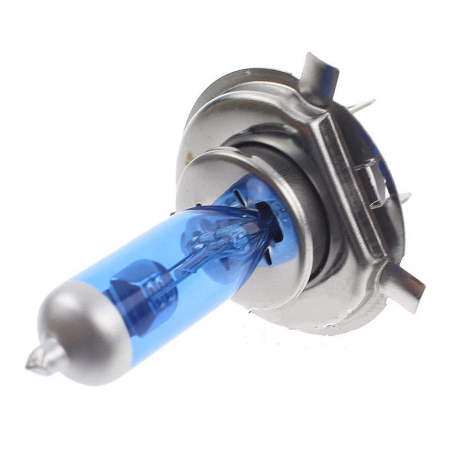 Car headlight bulb with metallic housing on a white background