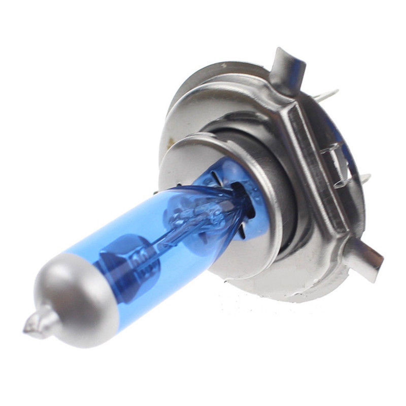 Car headlight bulb with metallic housing on a white background