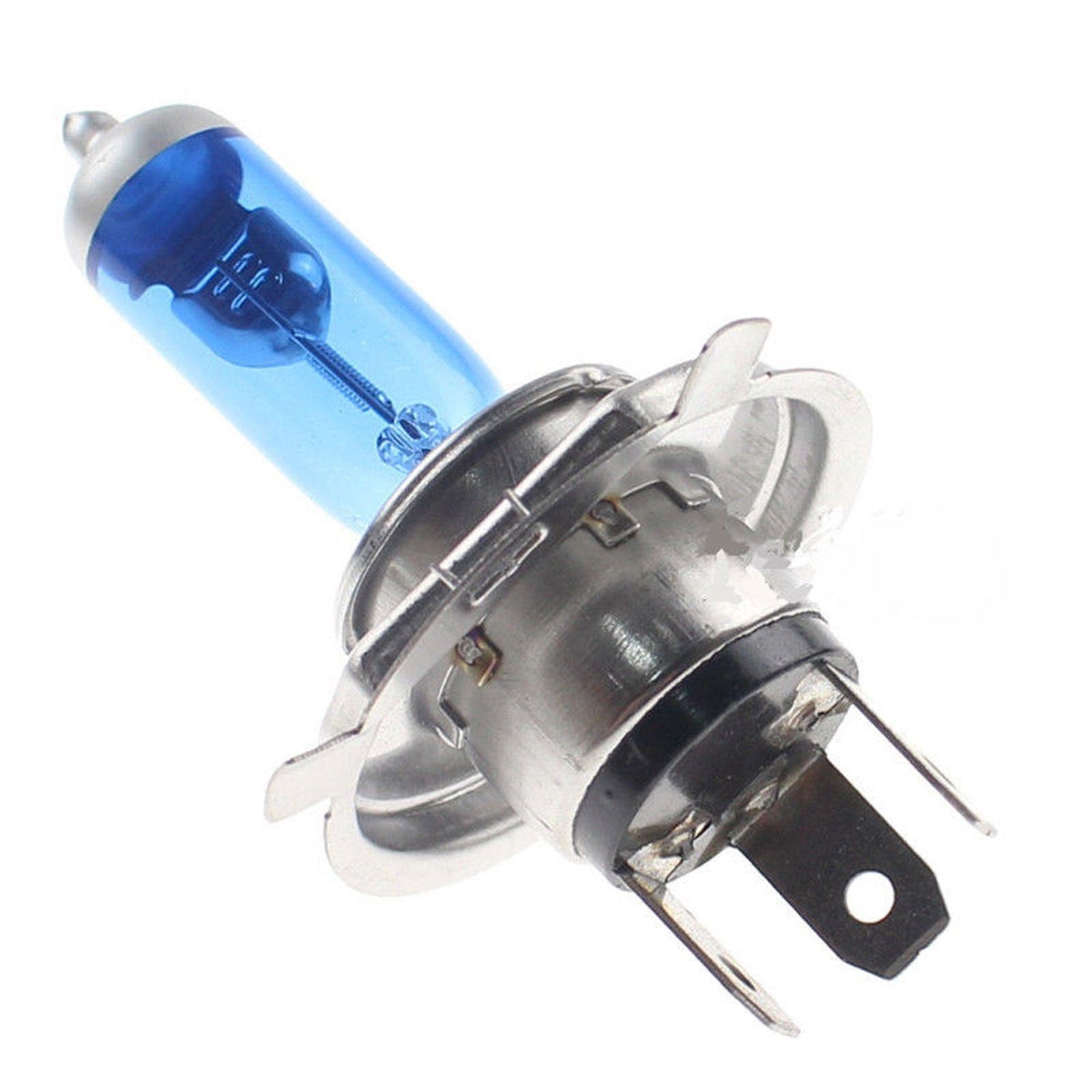 Car headlight bulb with blue glass on a white background