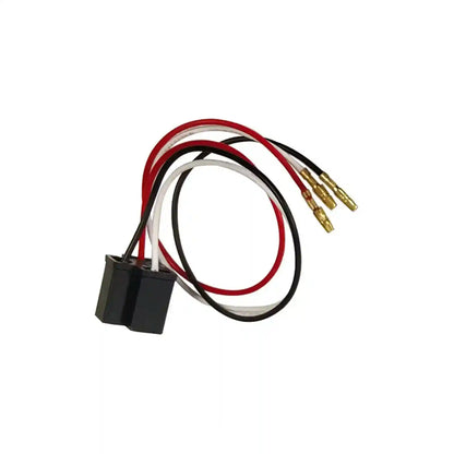 Wiring harness with red, black, and white wires on a white background