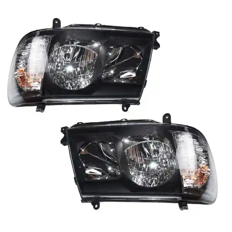 Pair of car headlights on a white background
