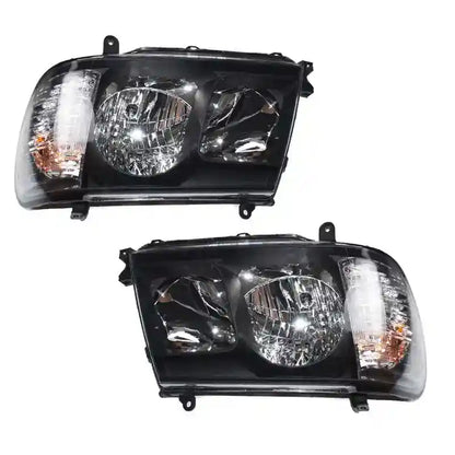 Pair of car headlights on a white background