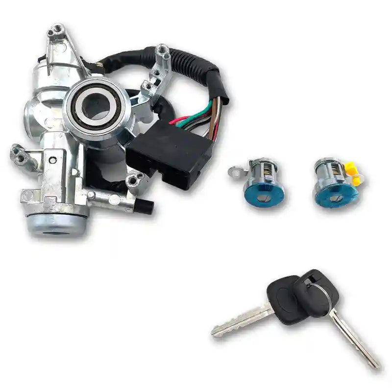 Car ignition switch assembly with keys on a white background