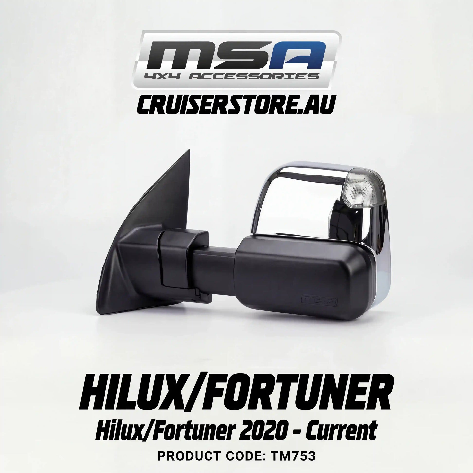 MSA-4x4-Power-Fold-Towing-Mirrors-suitable-for-Hilux-Fortuner-2020-Current-Chrome-Electric-Indicators-Heated-Power-Fold-TM753