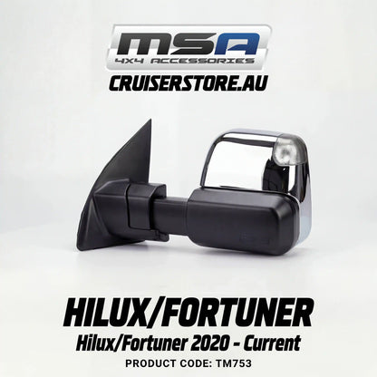MSA-4x4-Power-Fold-Towing-Mirrors-suitable-for-Hilux-Fortuner-2020-Current-Chrome-Electric-Indicators-Heated-Power-Fold-TM753