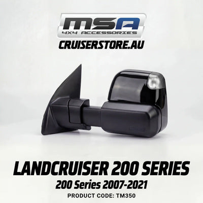 MSA-4x4-Power-Fold-Towing-Mirrors-suitable-for-Landcruiser-200-Series-2007-2021-Black-Electric-Indicators-Power-Fold-TM350