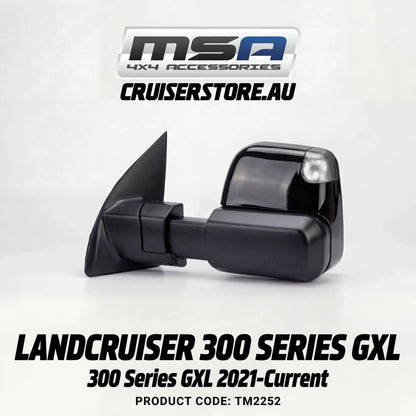 MSA-4x4-Power-Fold-Towing-Mirrors-suitable-for-Landcruiser-300-Series-GXL-2021-Current-Black-Electric-Indicators-Heated-BSM-Power-Fold-TM2252