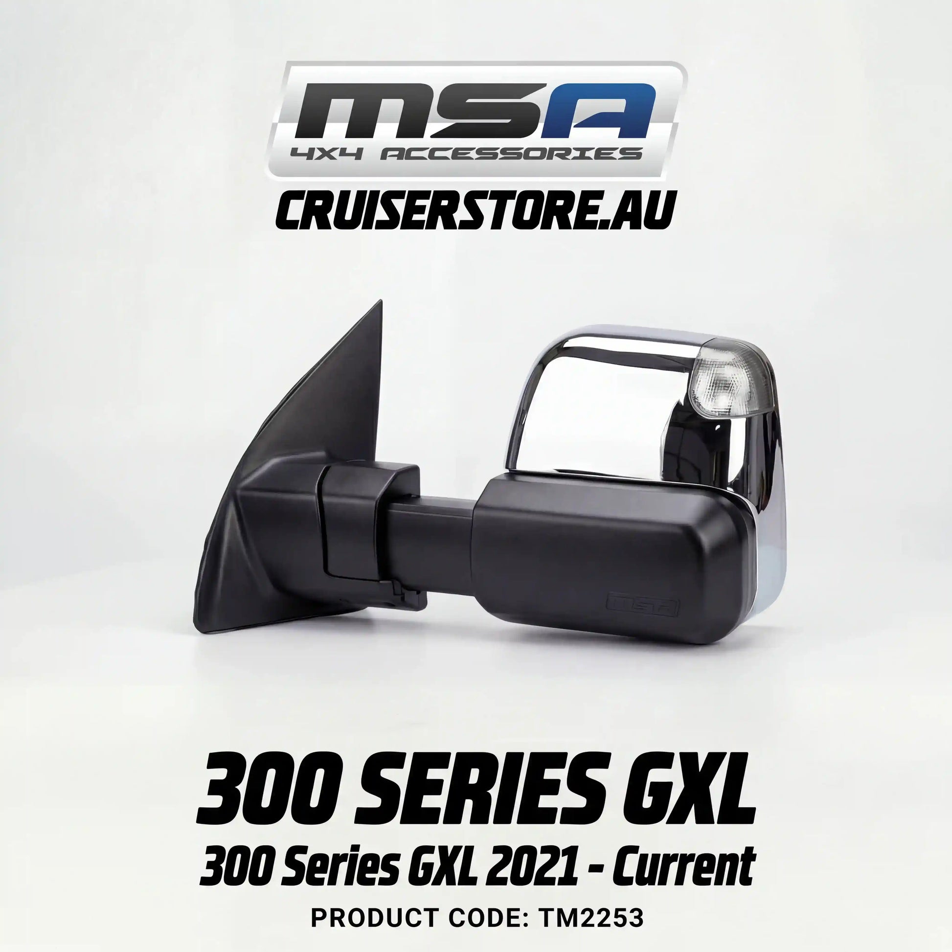 MSA-4x4-Power-Fold-Towing-Mirrors-suitable-for-Landcruiser-300-Series-GXL-2021-Current-Chrome-Electric-Indicators-Heated-BSM-Power-Fold-TM2253