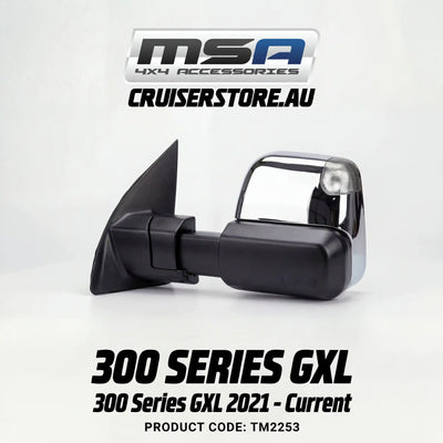 MSA-4x4-Power-Fold-Towing-Mirrors-suitable-for-Landcruiser-300-Series-GXL-2021-Current-Chrome-Electric-Indicators-Heated-BSM-Power-Fold-TM2253