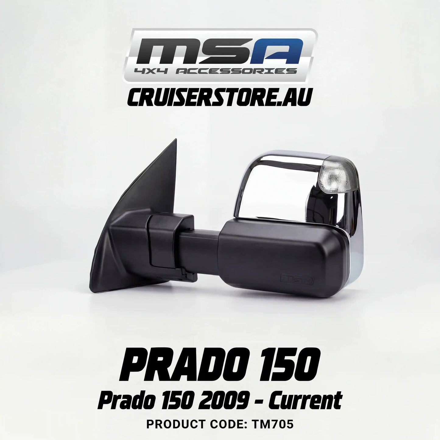 MSA-4x4-Power-Fold-Towing-Mirrors-suitable-for-Prado-150-2009-Current-Chrome-Electric-Indicators-Heated-Power Fold-TM551