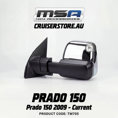 MSA-4x4-Power-Fold-Towing-Mirrors-suitable-for-Prado-150-2009-Current-Chrome-Electric-Indicators-Heated-Power Fold-TM551