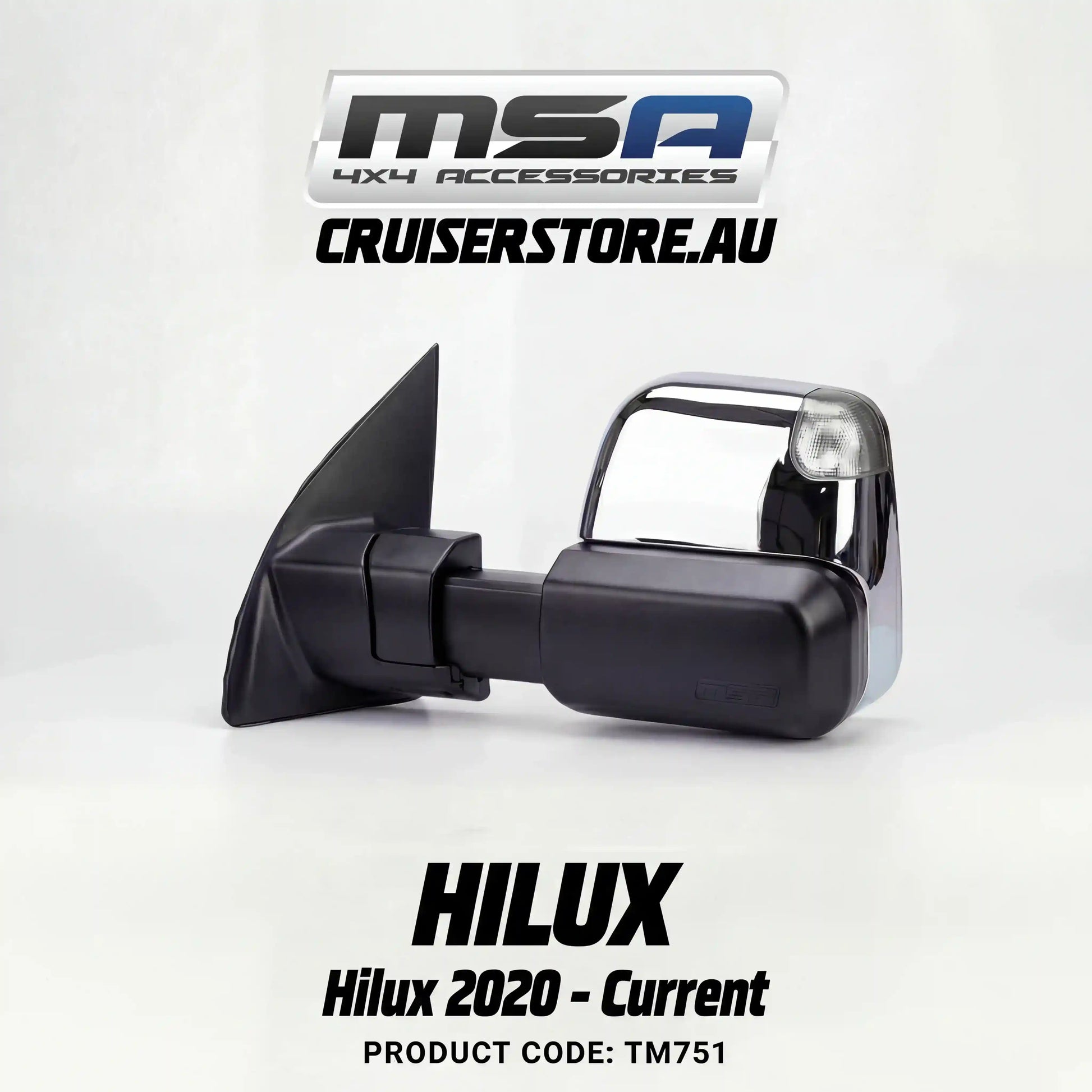 MSA-4x4-Power Fold-Towing-Mirrors-suitable-for-Hilux-Fortuner-2020-Current-Chrome-Electric-Indicators-Power-Fold-TM751
