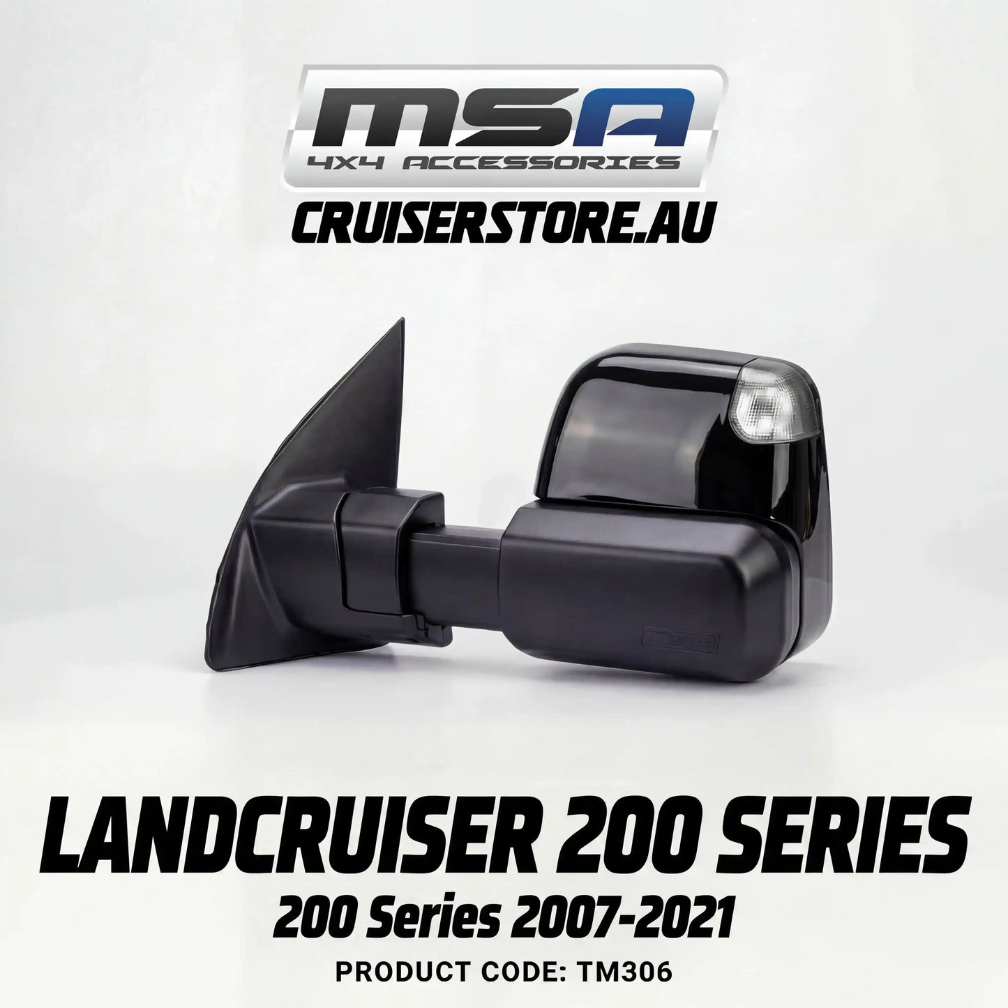 MSA-4x4-Towing-Mirrors-suitable-for-Landcruiser-200-Series-2007-2021-Black-Electric-Indicators-BSM-TM306
