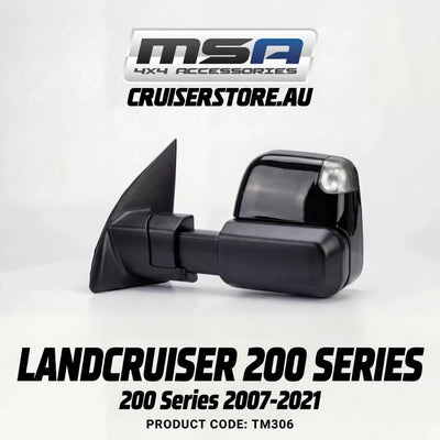 MSA-4x4-Towing-Mirrors-suitable-for-Landcruiser-200-Series-2007-2021-Black-Electric-Indicators-BSM-TM306