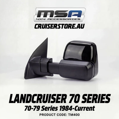 MSA-4x4-Towing-Mirrors-suitable-for-Landcruiser-70-79-Series-1984-Current-Black-Manual-TM400