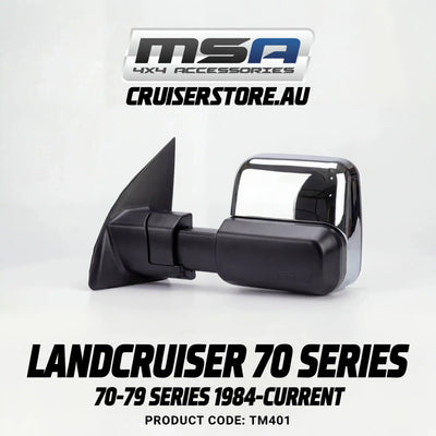 MSA-4x4-Towing-Mirrors-suitable-for-Landcruiser-70-79-Series-1984-Current-Chrome-Manual- TM401