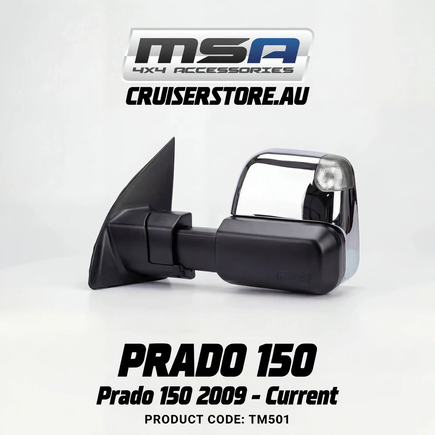 MSA 4x4 Towing Mirrors - suitable for Prado 150 2009-Current (Chrome, Electric, Indicators) - TM501